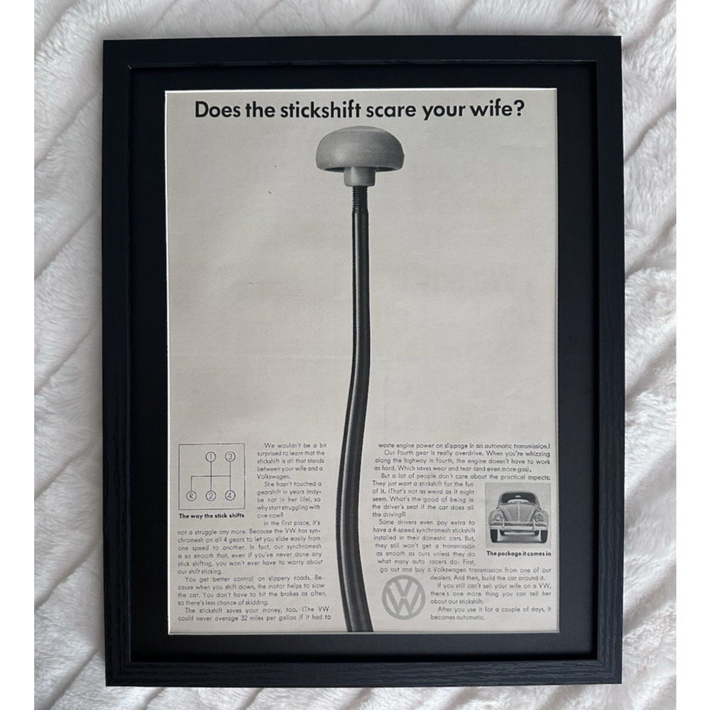 Framed 1965 VW Volkswagen Shifter Vintage Ad Original Magazine Ad